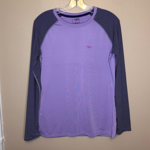 Ryka Purple and Black Striped Long Sleeve Shirt Size Medium - Picture 1 of 5